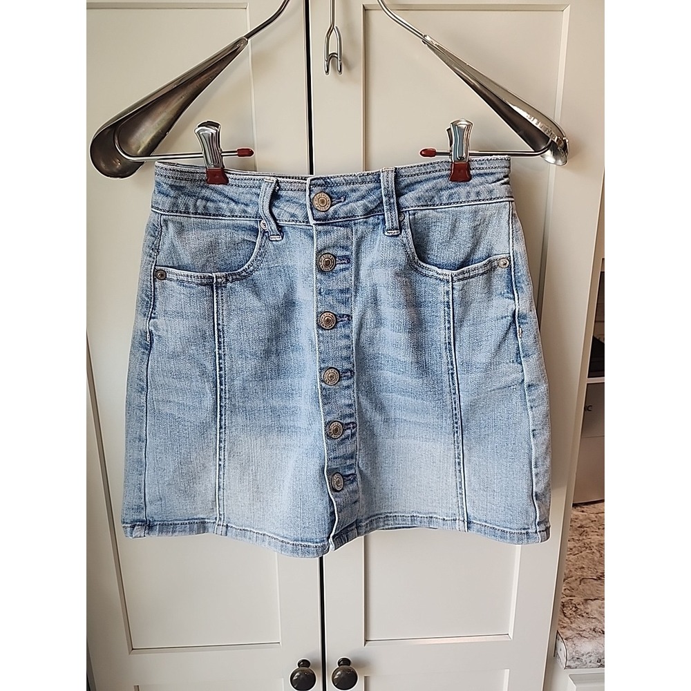 American Eagle Jean Skirt Women's‎ 0 Blue Hi-Rise A-Line Button Fly Denim Cotton